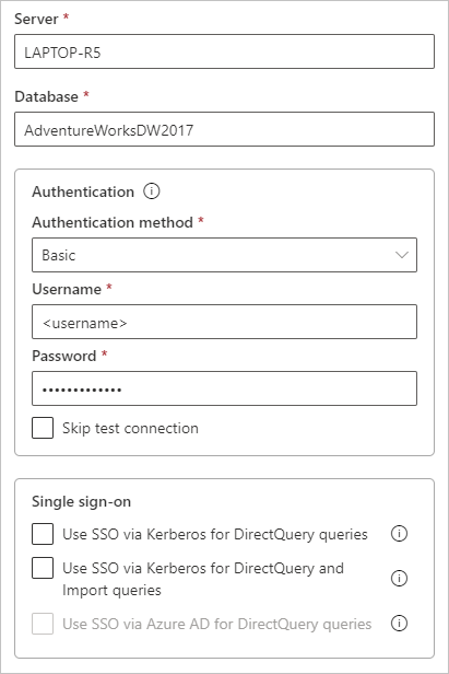  Screenshot della compilazione delle impostazioni dell'origine dati.