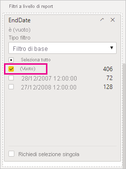 Screenshot che mostra il filtro base per i filtri di questa pagina.