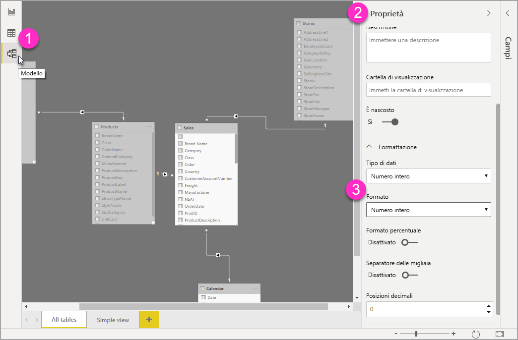Screenshot del riquadro delle Proprietà con il menu Formato evidenziato.