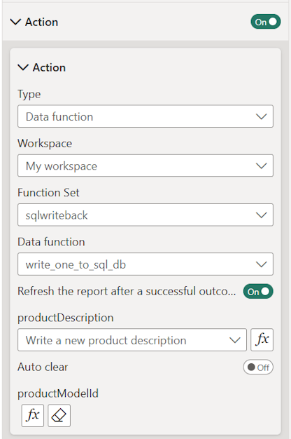 Screenshot che mostra i dettagli della configurazione dell'azione finale.