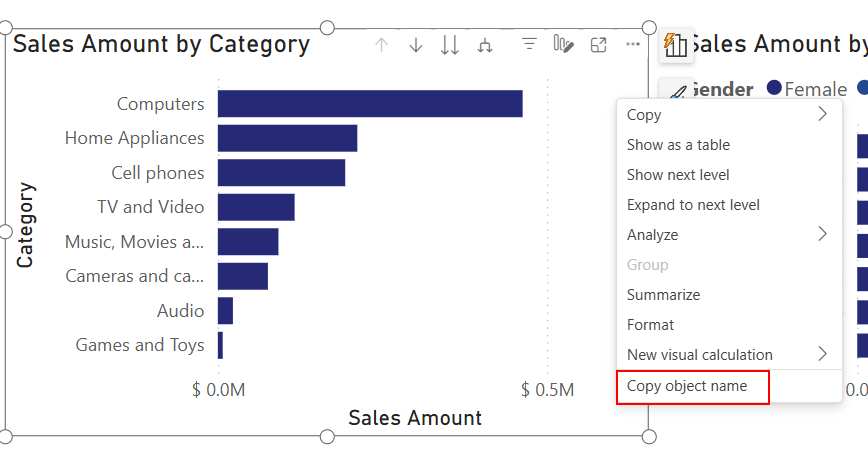 Screenshot di un report desktop con il nome dell'oggetto copia selezionato.