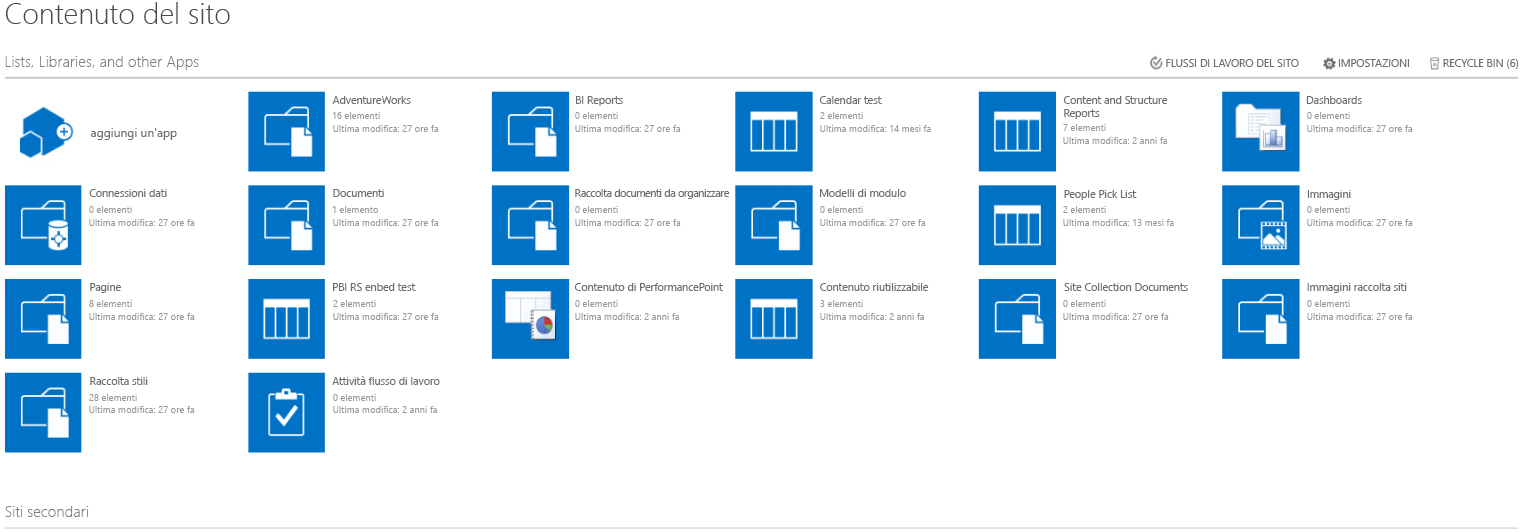 Screenshot della pagina dei Contenuti del sito.