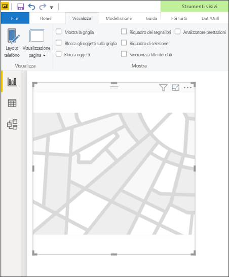 Screenshot di una visualizzazione di mappa di forma vuota nell'area di report.