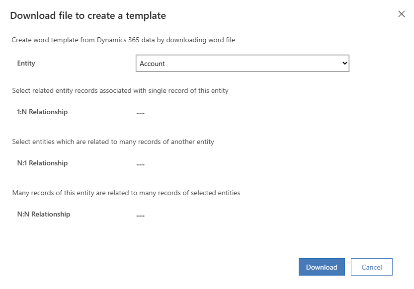 Screenshot della finestra di dialogo Scarica file per creare un modello.