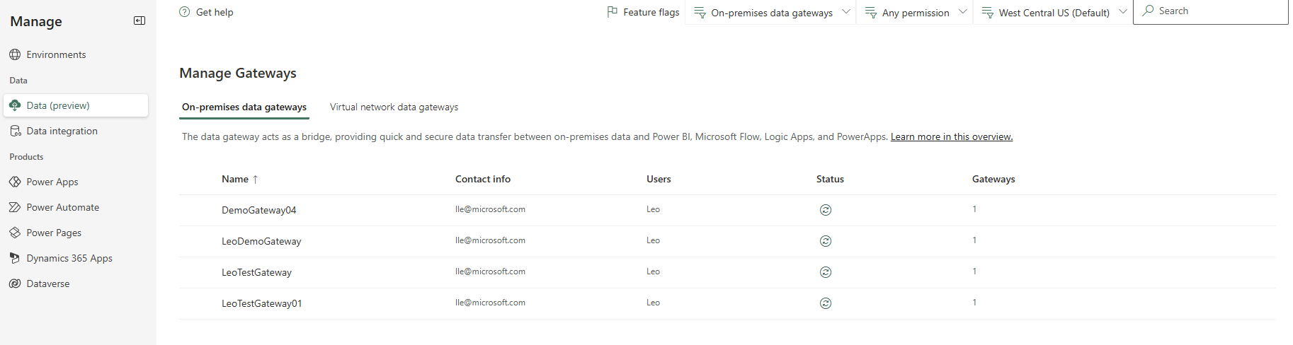 Pagina Gateway locali.