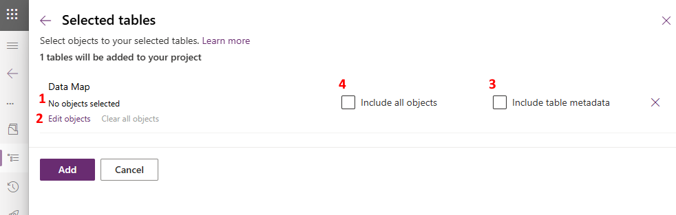 Opzioni disponibili su cosa includere in un componente di una soluzione esistente.