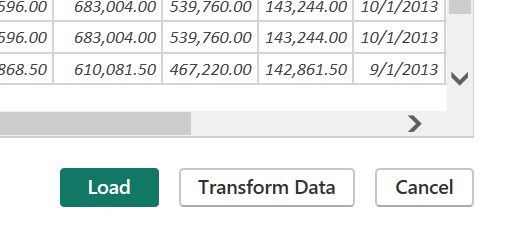 Screenshot dei pulsanti di caricamento o trasformazione dei dati.