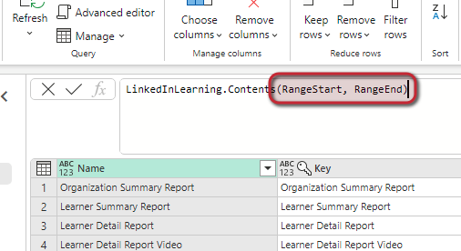 Screenshot della posizione in cui i parametri vengono impostati all'interno della funzione di origine.
