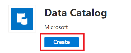 Tipologia di risorsa del catalogo dei dati con il pulsante Crea selezionato.