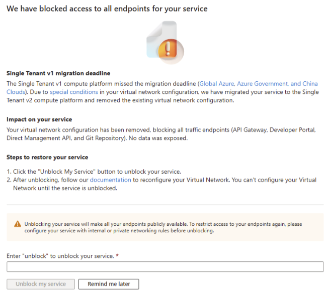 Screenshot dell'accesso bloccato alle Gestione API nel portale.