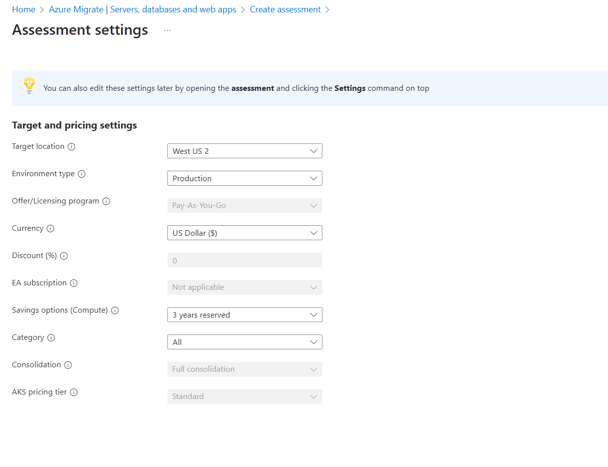 Screenshot della modifica delle impostazioni di destinazione per l'analisi dell'applicazione web.