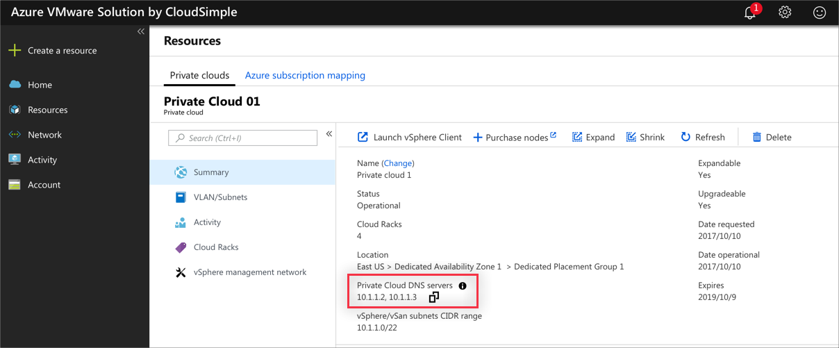 server DNS del cloud privato