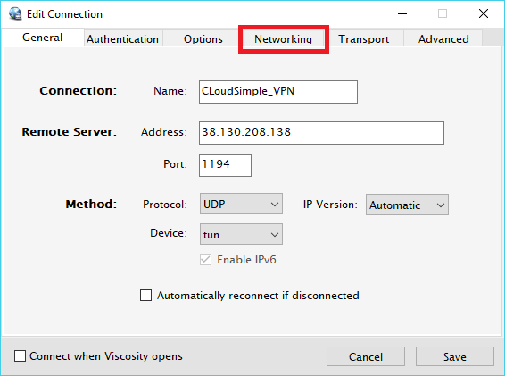 Modificare connessione VPN