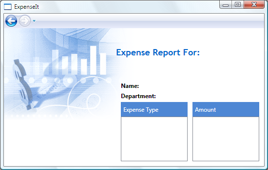 Schermata dell'esempio ExpenseIt
