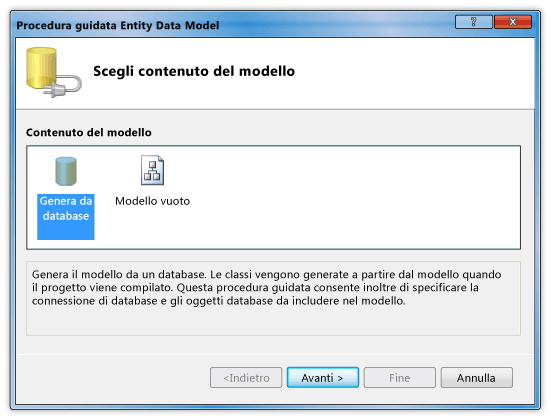 Selezionare l'opzione Genera da database