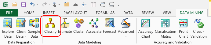 Classificazione guidata nella barra multifunzione Data Mining