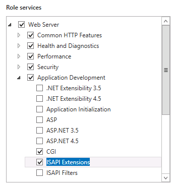 Pagina Aggiungi funzionalità per il ruolo server Web