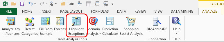 Pulsante Evidenzia eccezioni nella barra multifunzione