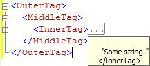 Codice XML con tooltip che mostra il codice nascosto