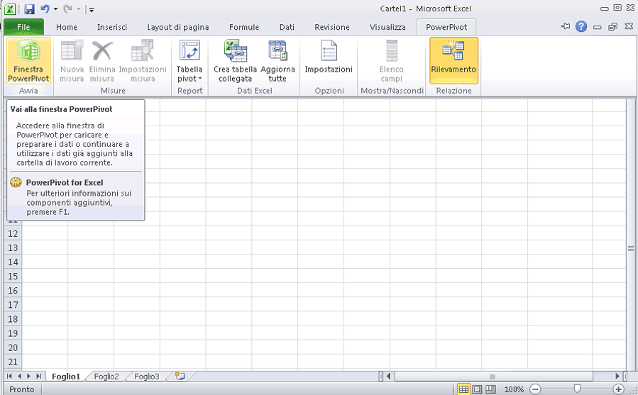 Scheda PowerPivot sulla barra multifunzione di Excel