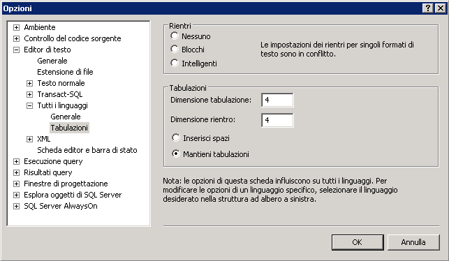 Aspetto della finestra di dialogo Schede