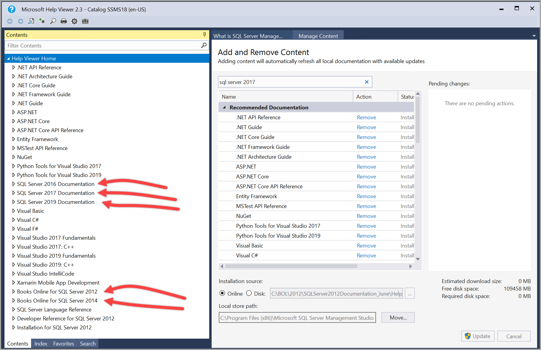 Help Viewer con i contenuti