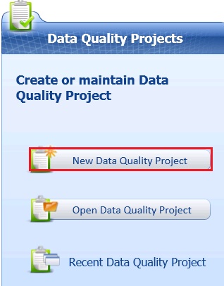 Nuovo pulsante progetto Data Quality nella pagina principale