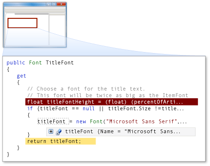 Suggerimento dati del debugger