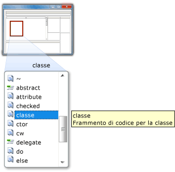 Elenco di completamento in C#