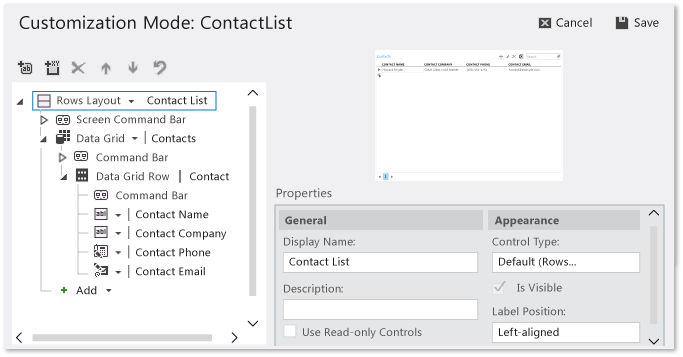 Personalizzazione dell'applicazione in esecuzione