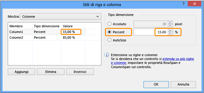 Stili per riga e colonna di TableLayoutPanel
