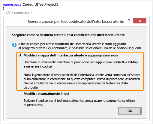 Generare il test dell'interfaccia utente codificata tramite lo strumento selettore di precisione.