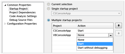 DBG_Execution_StartMultipleProjects Changing the startup type for a project