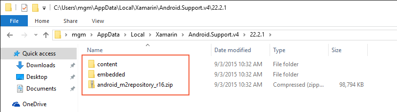 Contenuto di esempio della cartella della libreria di supporto 22.2.1