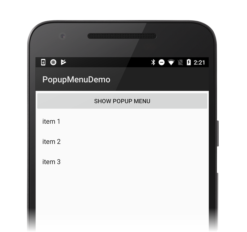 Esempio di un'app con un pulsante e un menu a comparsa a tre elementi