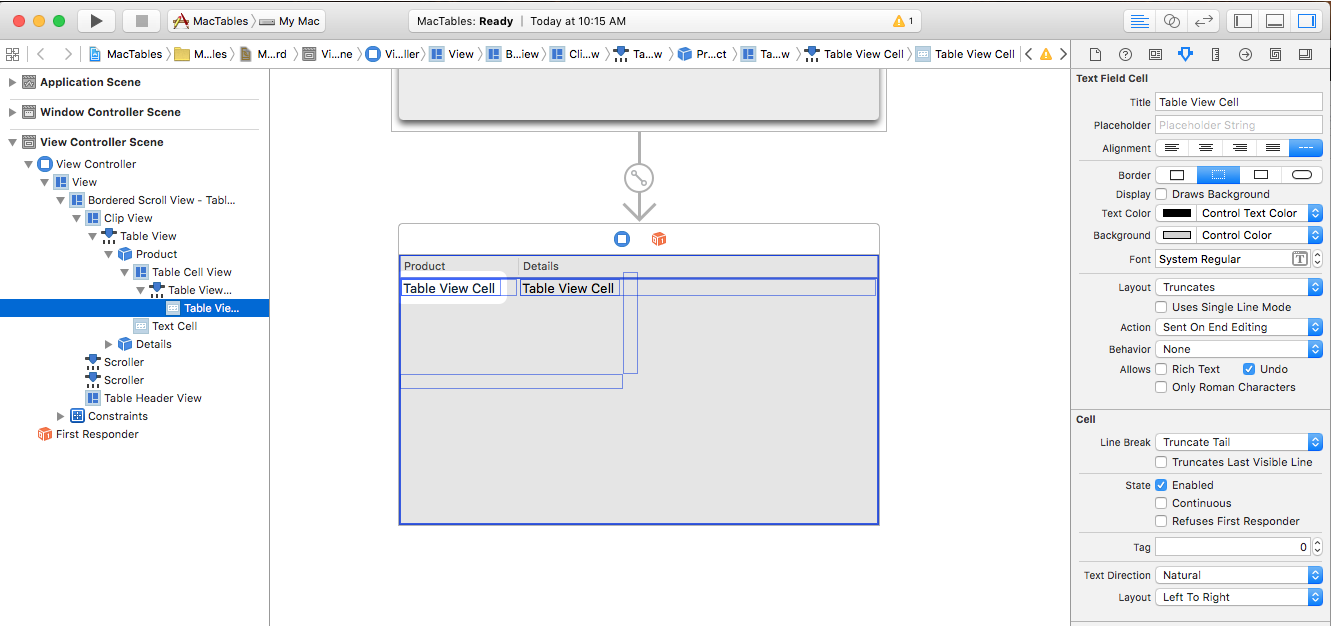 Screenshot che mostra le proprietà disponibili per un'altra cella di visualizzazione tabella in Controllo attributi.