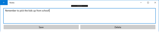 App UWP con un'interfaccia Xamarin.Forms utente XAML Screenshot che mostra una pagina Note con una casella di testo con una nota immessa.