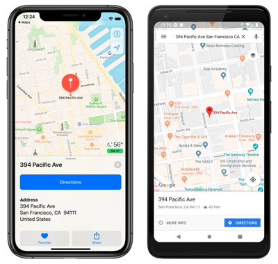 App mappa nativa Screenshot dell'app mappa nativa, in iOS e Android