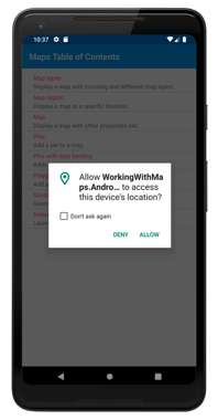 Richiesta di autorizzazione Android Screenshot della richiesta di autorizzazione della posizione in Android