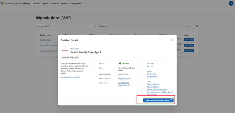 Screenshot of the portal's agent details page with information on what the agent does, inputs it needs, and requirements.