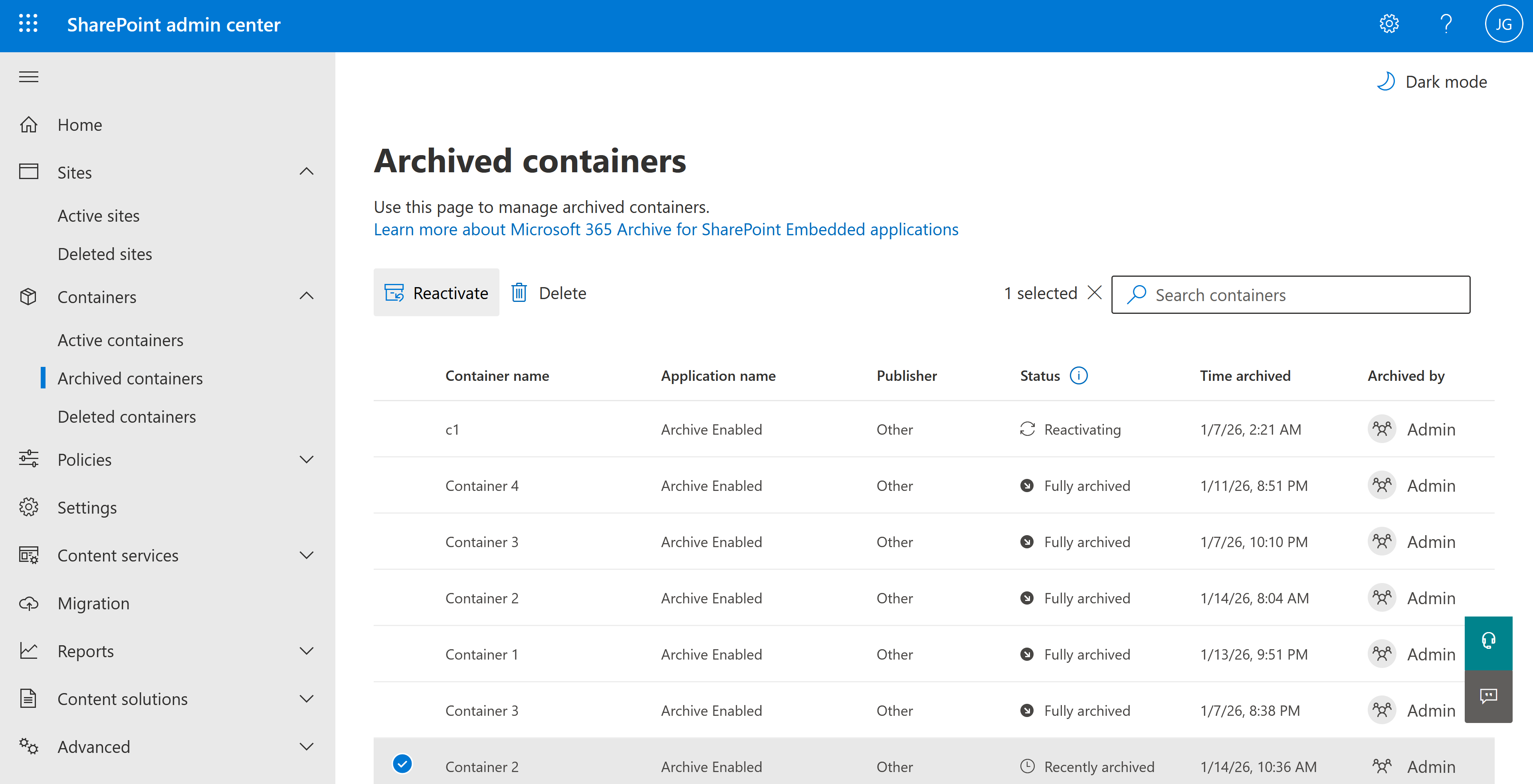 Reactivate Recently Archived Container