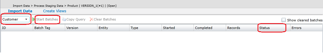 Pagina Batch di staging in Gestione dati master