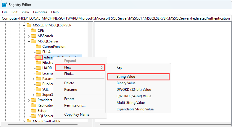 Screenshot dell'editor del Registro di sistema.