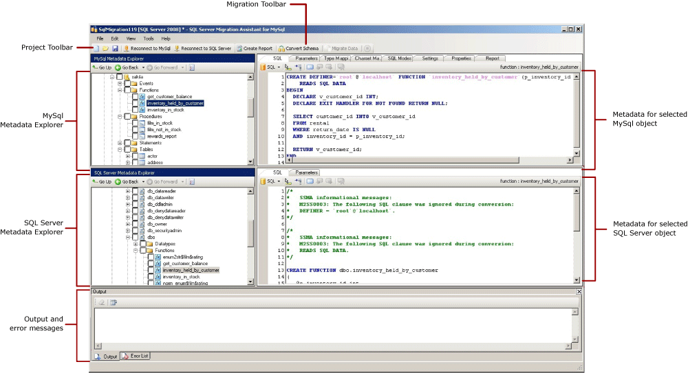 interfaccia utente grafica di SSMA per MySQL