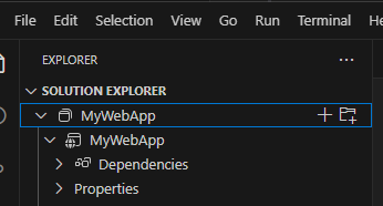 Screenshot del riquadro Esplora soluzioni in Visual Studio Code.
