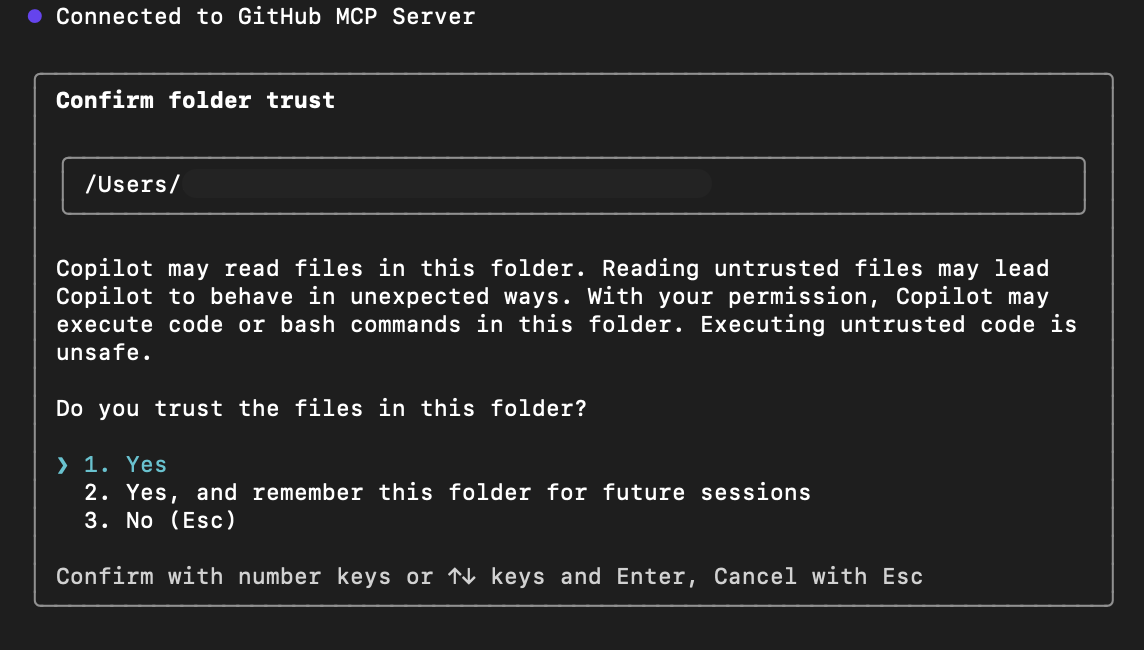 Screenshot della directory specifica interattiva di Copilot.