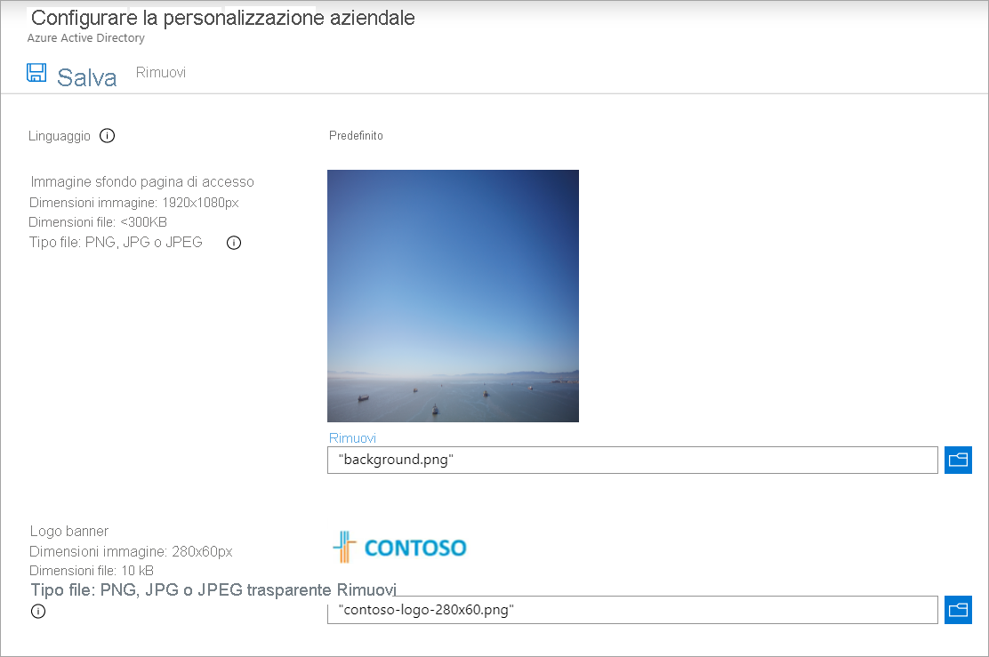 Screenshot del modulo di configurazione del branding aziendale.