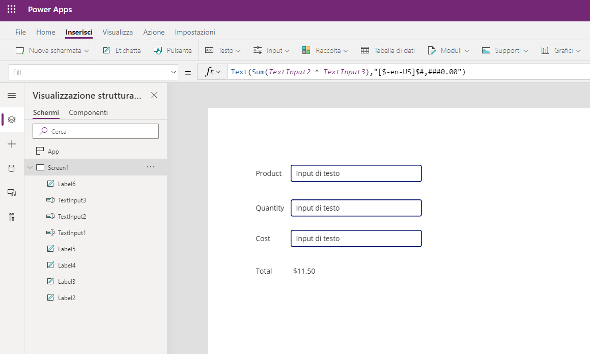 Screenshot che mostra la formula modificata con $ 32,80 visualizzato accanto al totale.