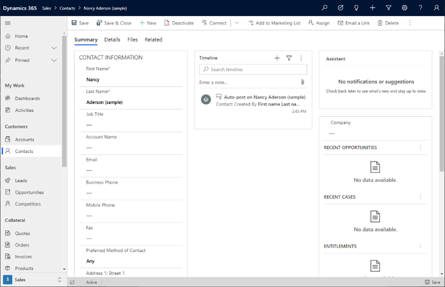Screenshot che mostra un esempio di modulo di app basata su modello.