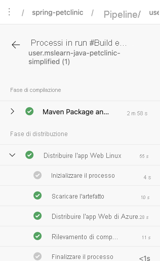 Screenshot che mostra la nuova esecuzione di Azure Pipeline.